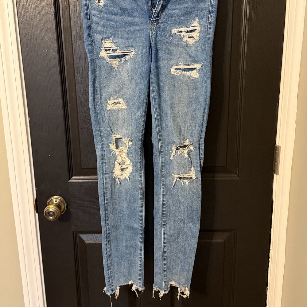 Womens American Eagle Stretch Skinny Jeans Distressed Medium Wash Size 8